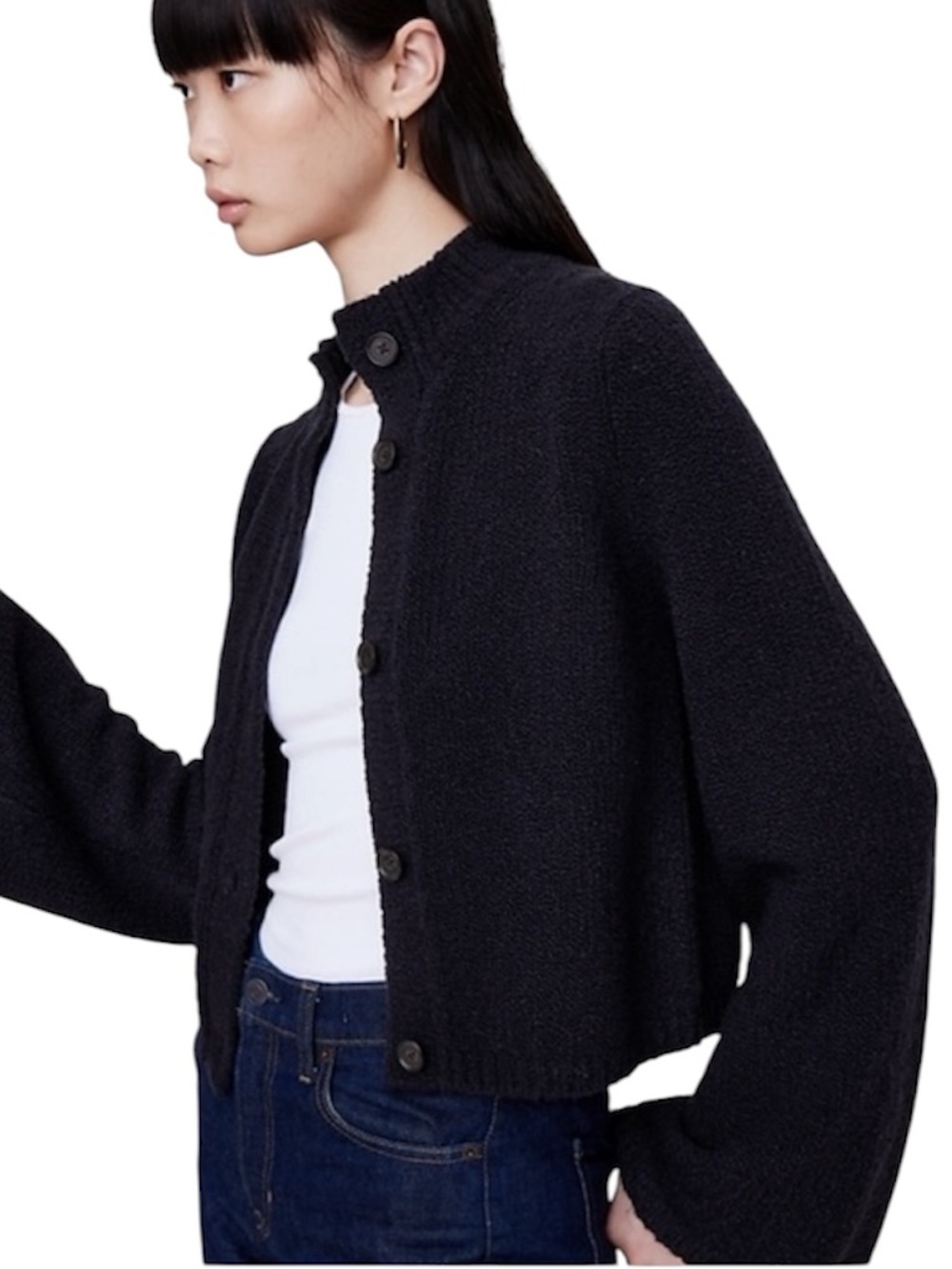 Banana Republic Merino Blend Flare Sleeve Cardigan Navy